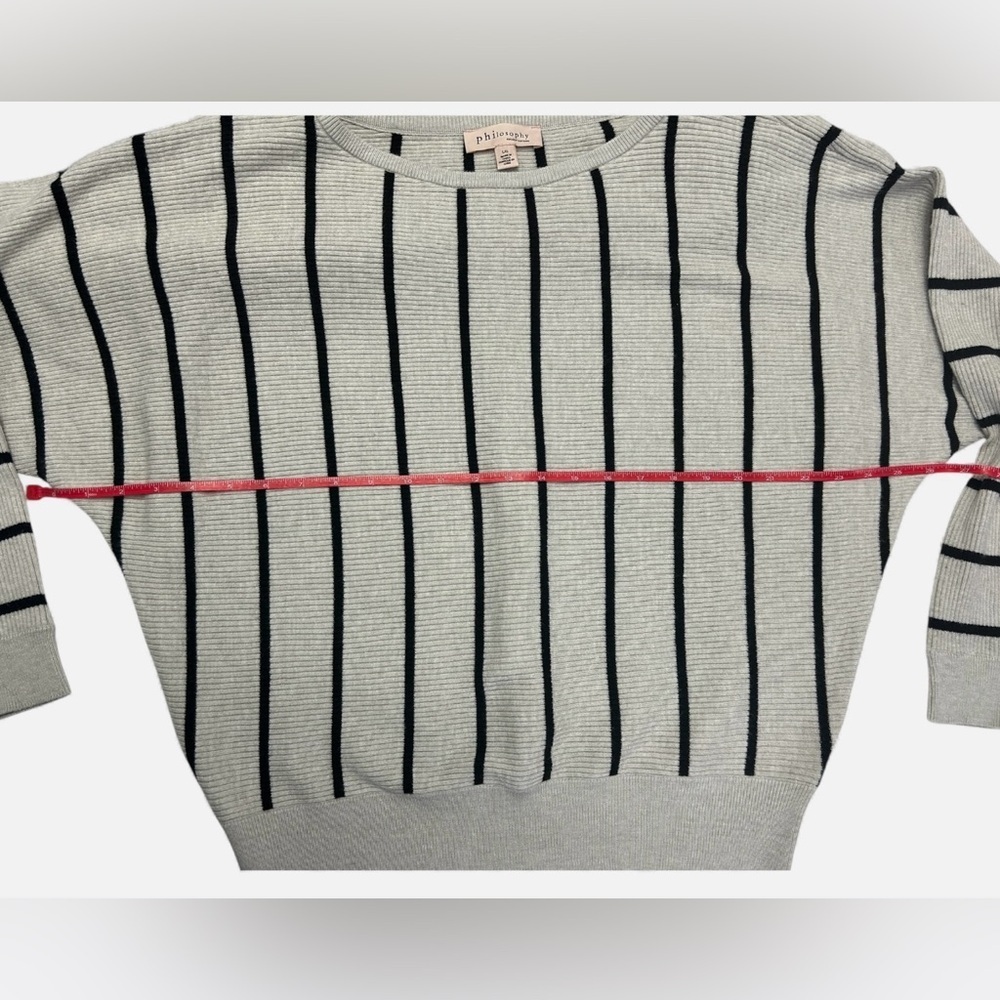 Philosophy Womens Large Cream/Black Striped Drop Shoulder Crew Soft Cozy Sweater - Picture 6 of 9